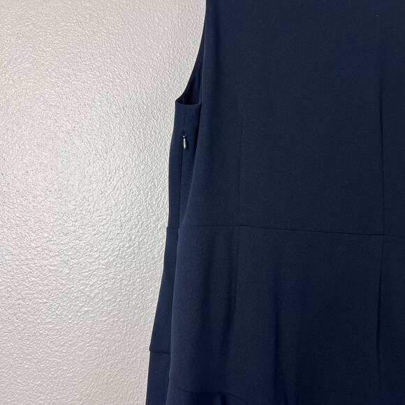 Ann Taylor Petite Navy Asymmetrical Flounce Hem Dress Size 10P Sleeveless Work - Picture 8 of 13